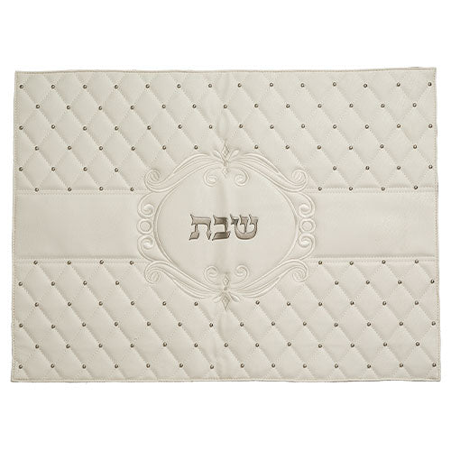 כיסוי חלה מהודר דמוי עור לבן ״מעויינים״