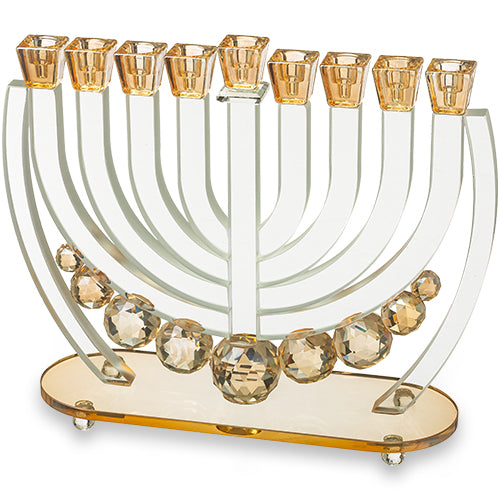 חנוכייה קריסטל עם כדורים זהב