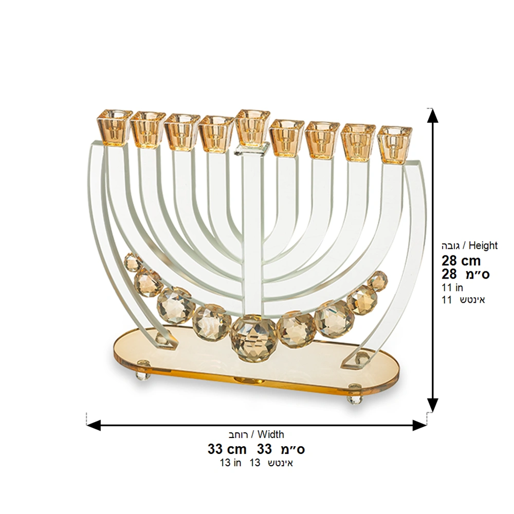 חנוכייה קריסטל עם כדורים זהב