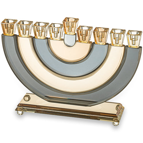 חנוכיה קריסטל גוף פסים חצי עיגול שחור זהב