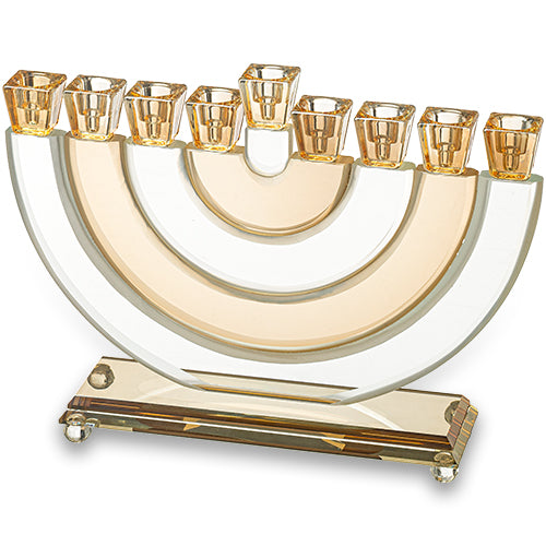 חנוכייה קריסטל גוף פסים חצי עיגול שקוף זהב