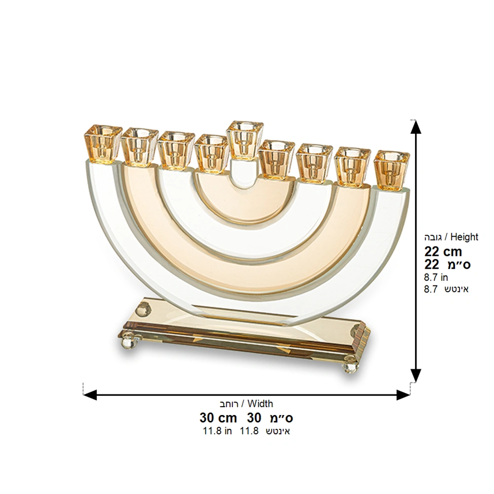 חנוכייה קריסטל גוף פסים חצי עיגול שקוף זהב
