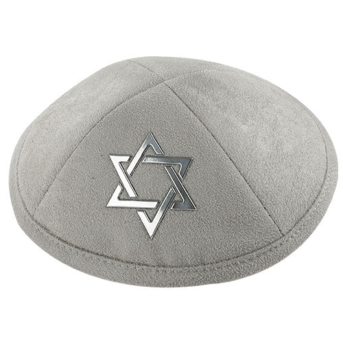 כיפה אולטרא סוויד אפור ״מגן דויד״ כסף ומקום