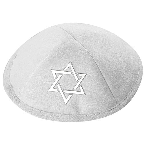 כיפה אולטרא סוויד לבן ״מגן דויד״ כסף ומק