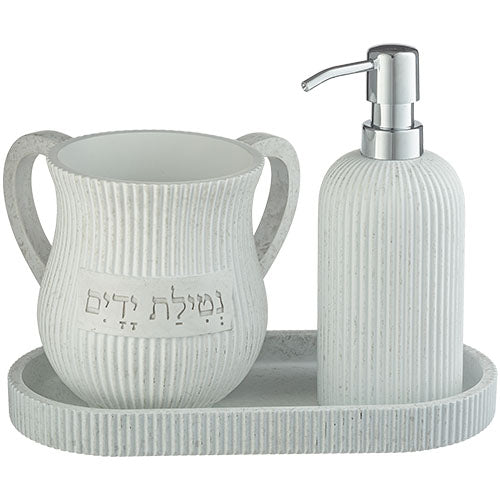 סט סבונייה עם נטלה פולימר בטון מהודר כולל מגש - 20 ס״מ - דגם 2