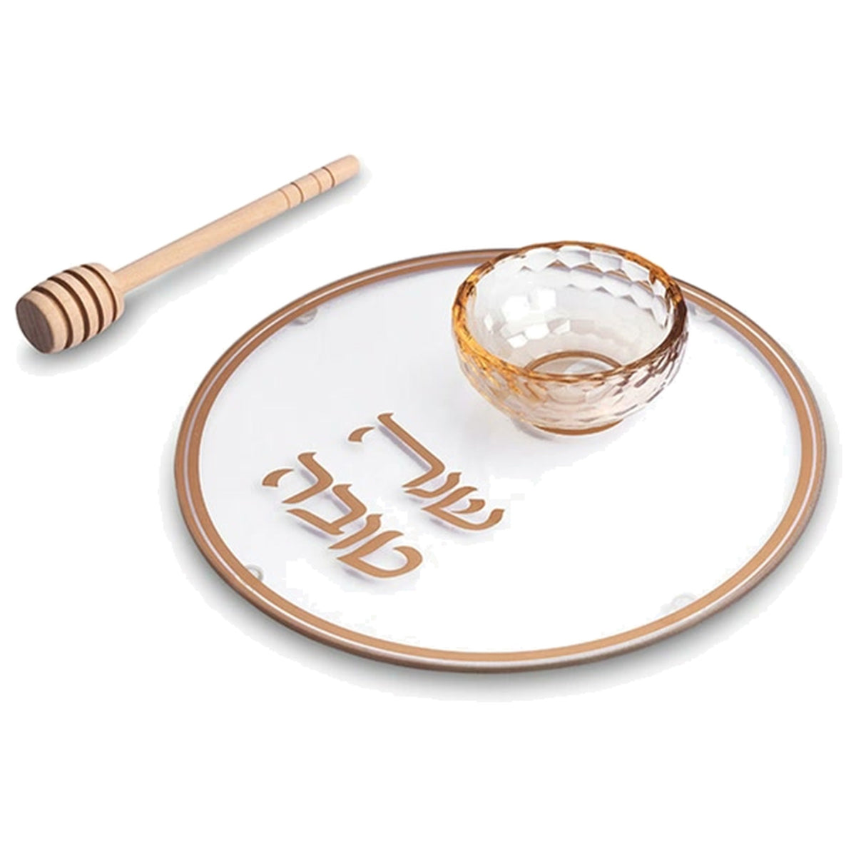 צלחת זכוכית לדבש עם הדפסה זהב