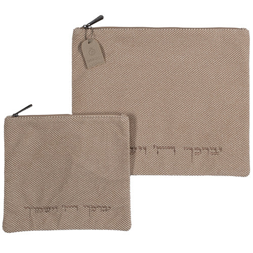 סט טלית תפילין בד דמוי פשתן ״יברכך״ - 36 ס״מ - דגם 2
